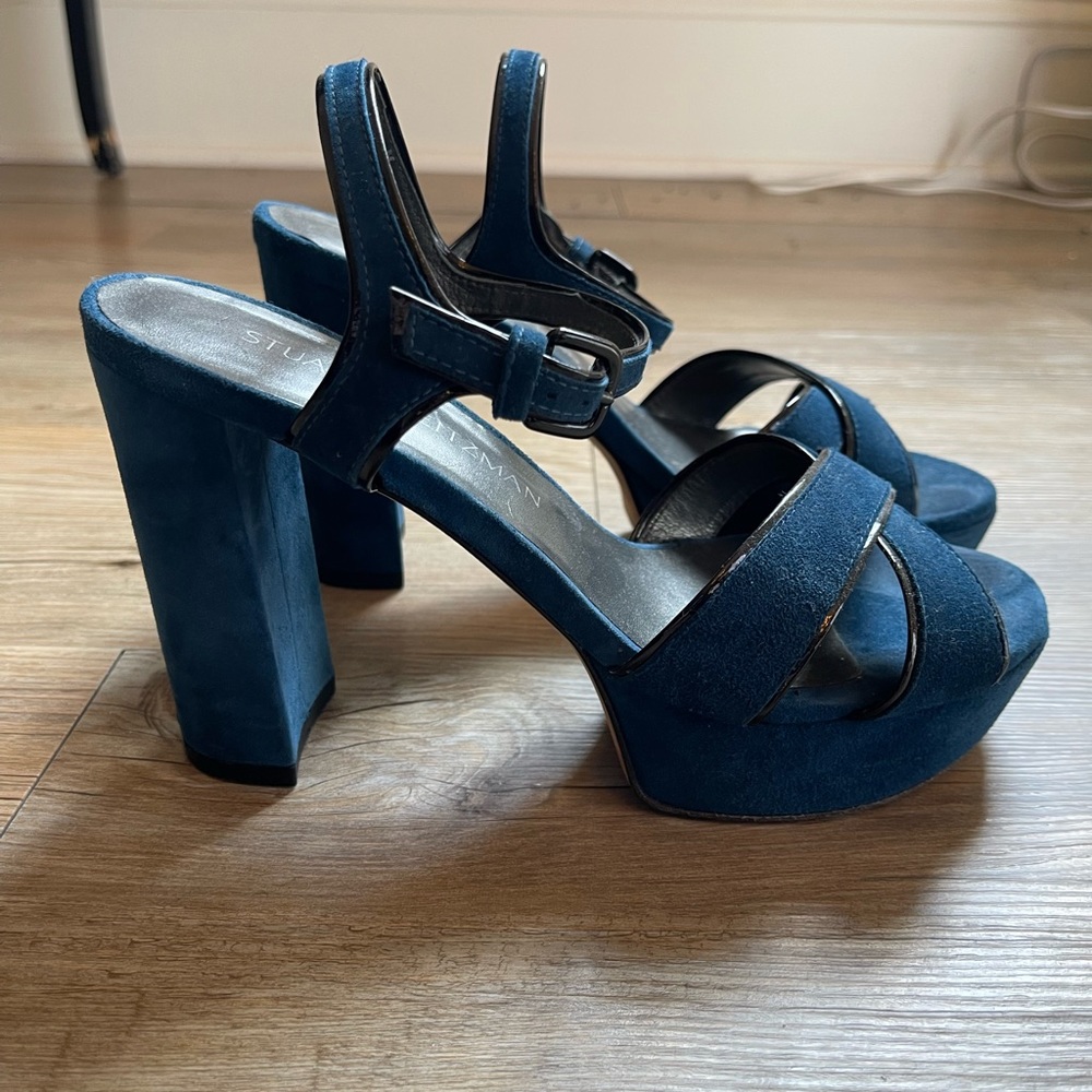 Stuart Weitzman Black & Navy Suede Platforms- EUC
